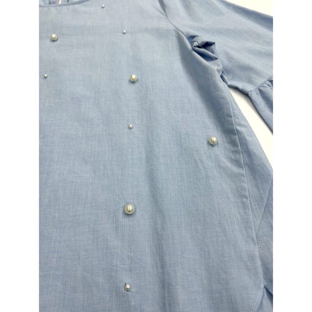 Sky Blue 3/4 Sleeve Faux Pearl Blouse - Picture 10 of 15